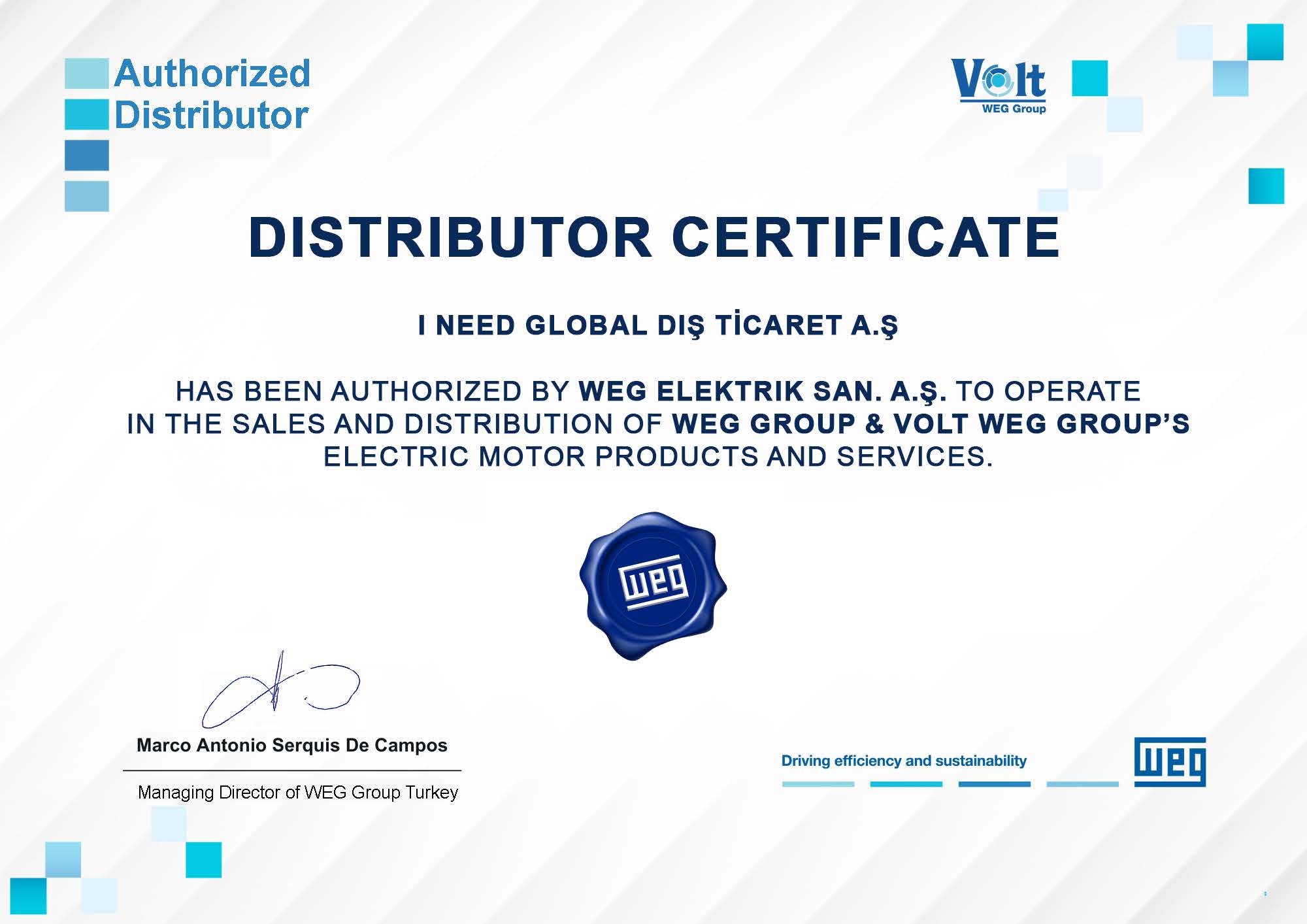 WEG-ING - Dealership Certificate